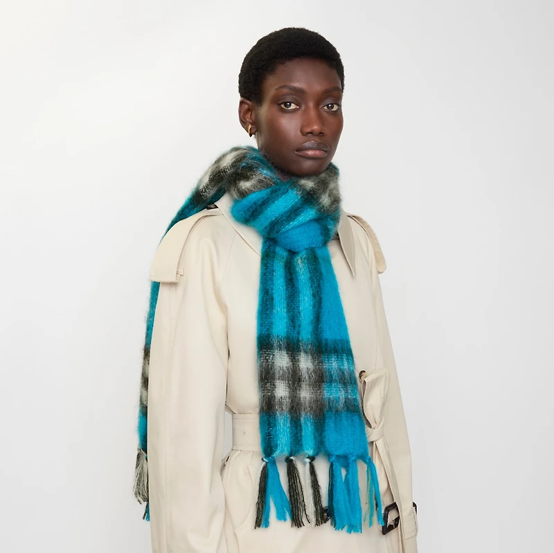 Check Mohair Wool Scarf in Hyacinth | Burberry® Official