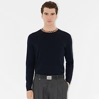 Check Trim Wool Sweater in Navy - Men | Burberry® Official