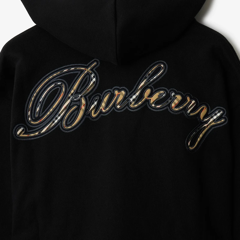 Check Cursive Logo Cotton Zip Hoodie in Black - Men | Burberry® Official