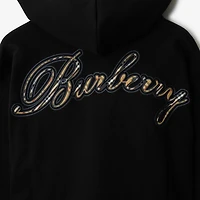 Check Cursive Logo Cotton Zip Hoodie in Black - Men | Burberry® Official