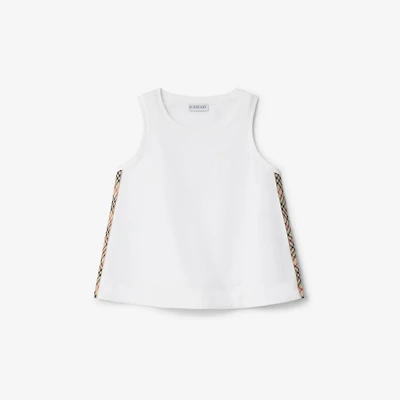 Check Trim Cotton Top in White | Burberry® Official