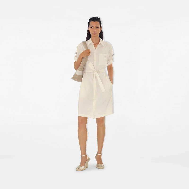 Silk Blend Shirt Dress in Off white - Women | Burberry® Official