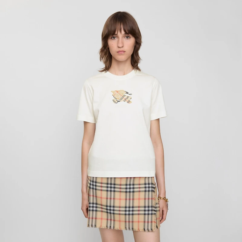 EKD Check Cotton T-shirt in Chalk white - Women | Burberry® Official