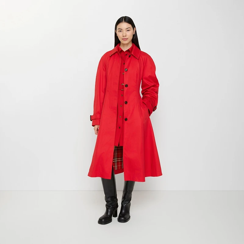 Long Gabardine Ellingham Fit-and-flare Car Coat in Crayon red - Women, Cotton Gabardine | Burberry® Official