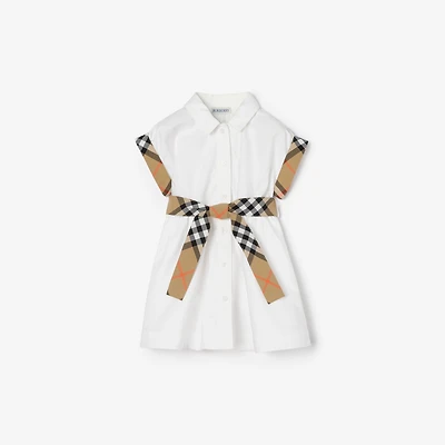 Check Trim Cotton Shirt Dress in White | Burberry® Official