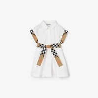 Check Trim Cotton Shirt Dress in White | Burberry® Official