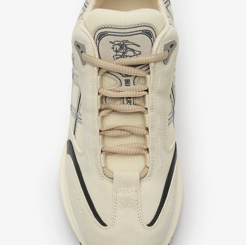Nylon, Suede and Leather Eclipse Sneakers in Plaster white/stormy blue - Women | Burberry® Official
