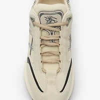 Nylon, Suede and Leather Eclipse Sneakers in Plaster white/stormy blue - Women | Burberry® Official
