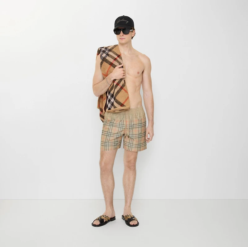 Gradient Check Swim Shorts in Sand beige - Men, Nylon | Burberry® Official