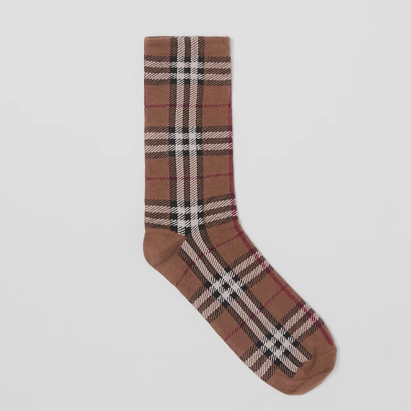 Vintage Check Intarsia Cotton Cashmere Blend Socks in Dark birch brown | Burberry® Official