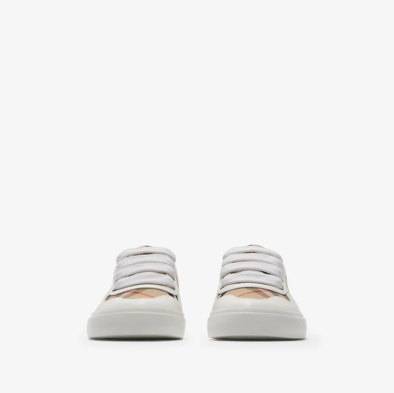 Check Cotton and Leather Sneakers in Sand - Children | Burberry® Official