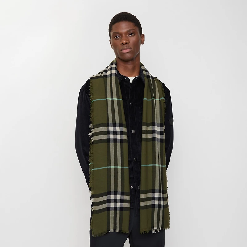 Wide Check Wool Scarf in Pea | Burberry® Official