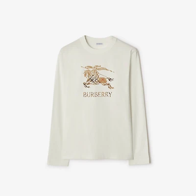 Long-sleeve Knight Ombré Cotton T-shirt in Chalk white - Men | Burberry® Official