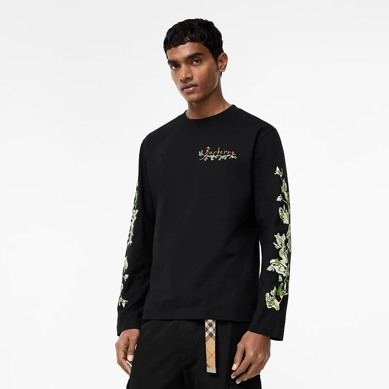 Long-sleeve Brave Little Tree Cotton T-shirt in Black - Men | Burberry® Official