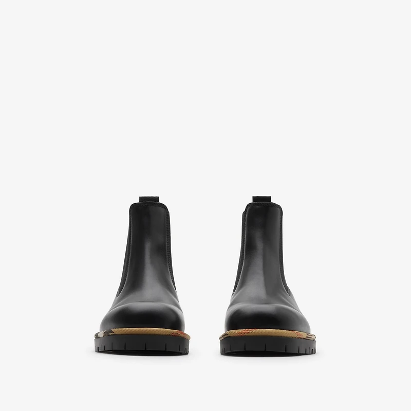 Leather Gravel Chelsea Boots​ in Black - Women | Burberry® Official