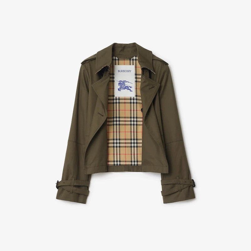 Cropped Tropical Gabardine Trench Jacket in Juniper green - Women, Cotton | Burberry® Official
