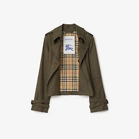 Cropped Tropical Gabardine Trench Jacket in Juniper green - Women, Cotton | Burberry® Official