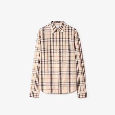 Regular Fit Check Cotton Shirt in Almond beige - Women | Burberry® Official