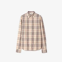 Regular Fit Check Cotton Shirt in Almond beige - Women | Burberry® Official