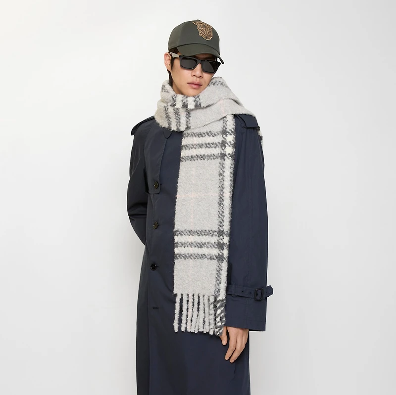 Check Alpaca Wool Blend Bouclé Scarf in Mitten grey | Burberry® Official
