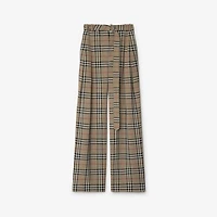 Check Silk Blend Belted Trousers in Limestone - Women, Nylon | Burberry® Official