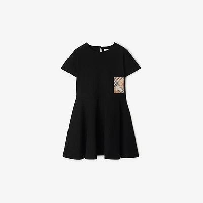 Check Label Cotton Dress in Black | Burberry® Official