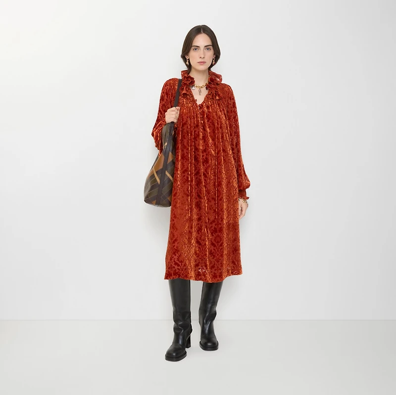 Baroque Silk Blend Velvet Dress in Dragon red - Women | Burberry® Official
