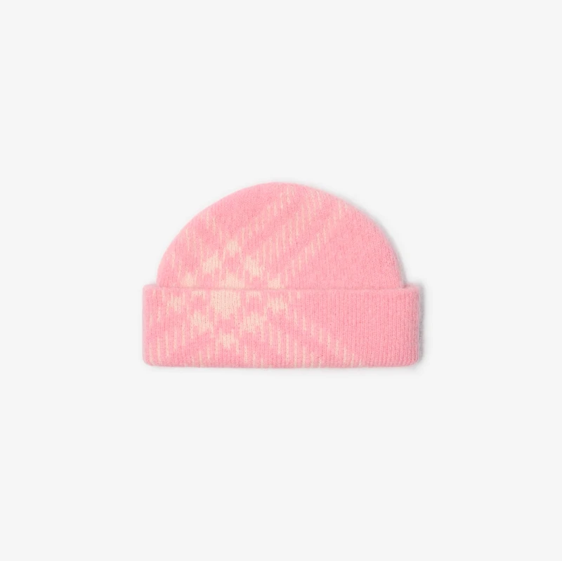 Check Mohair Wool Blend Beanie in Sugar pink - Men | Burberry® Official