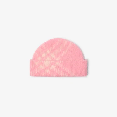 Check Mohair Wool Blend Beanie in Sugar pink - Men | Burberry® Official