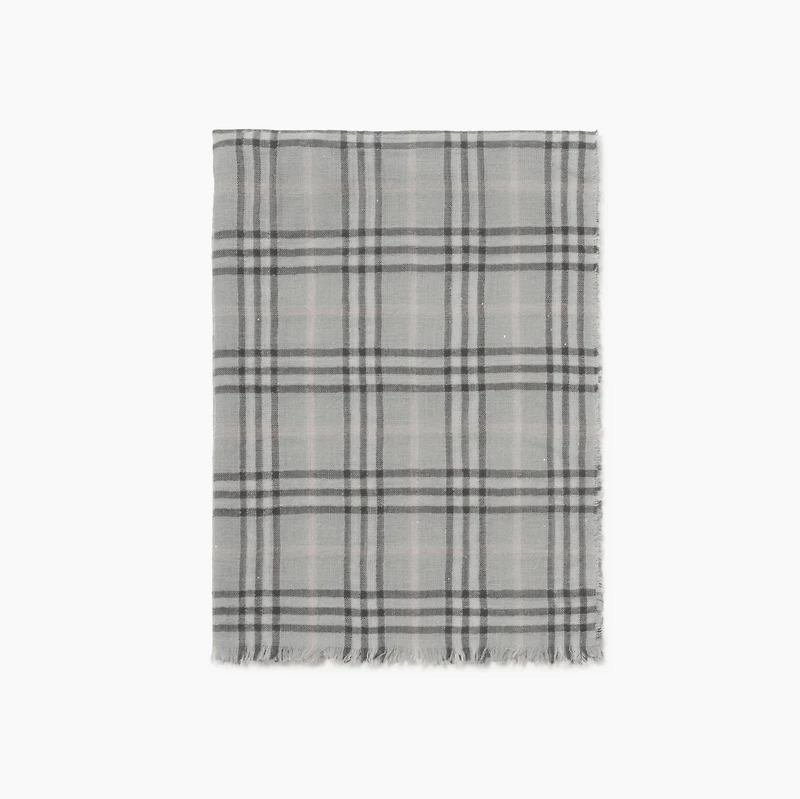 Wide Check Wool Silk Blend Scarf in Mitten grey | Burberry® Official