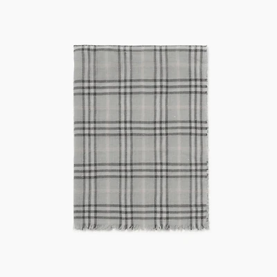 Wide Embellished Check Wool Silk Blend Scarf in Mitten grey | Burberry® Official