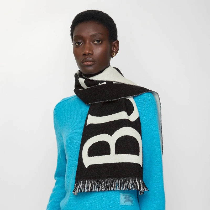 Logo Wool Scarf in Black/calico | Burberry® Official