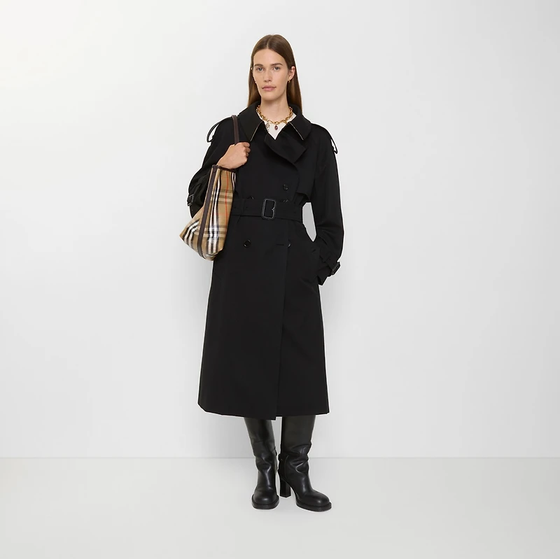 Long Gabardine Fitzrovia Trench Coat in Black - Women, Cotton Gabardine | Burberry® Official