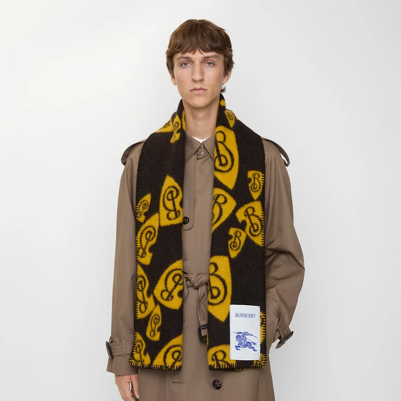 Cascading B Shield Wool Scarf in Chocolate/crown | Burberry® Official