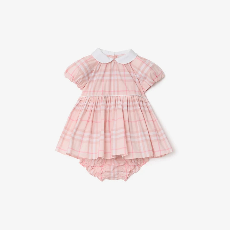 Check Cotton Dress with Bloomers in Ice pink - Children | Burberry® Official