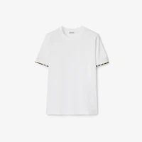 Check Trim Cotton T-shirt in White - Women | Burberry® Official