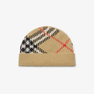 Check Cashmere Blend Beanie in Sand beige - Men | Burberry® Official