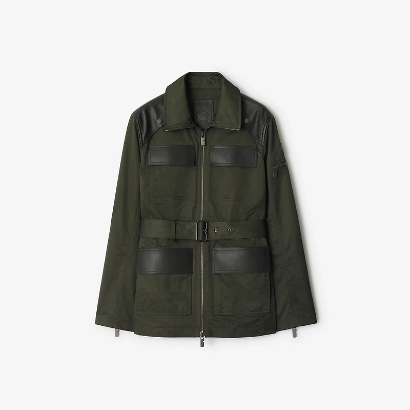Leather Trim Nylon Blend Field Jacket in Shale - Women | Burberry® Official