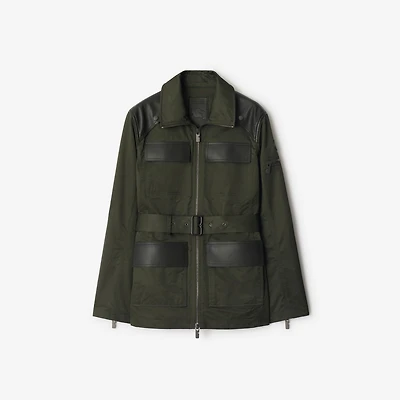 Leather Trim Nylon Blend Field Jacket in Shale - Women | Burberry® Official