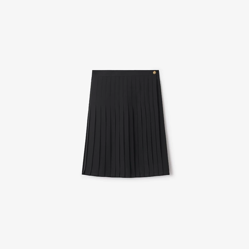 Pleated Wool Blend Midi Skirt in Black - Women | Burberry® Official
