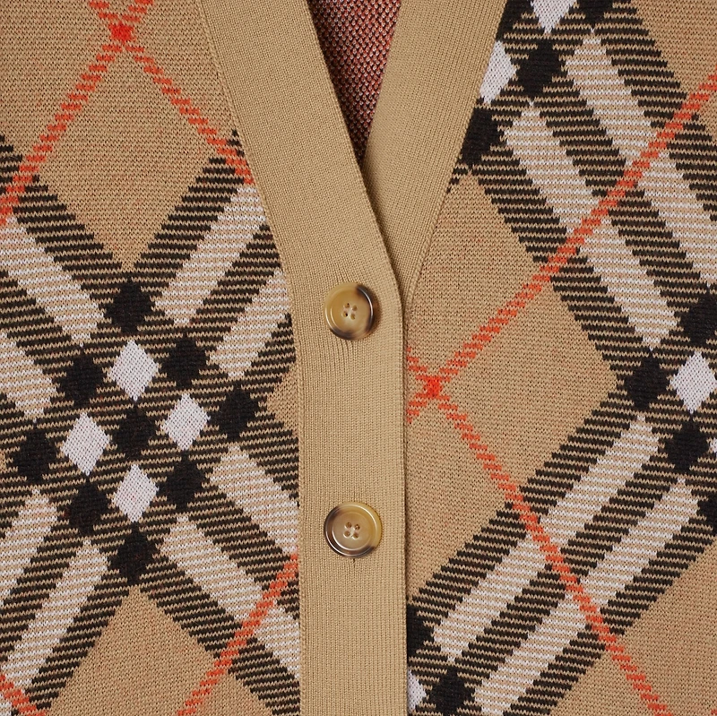 Check Wool Mohair Blend Cardigan in Sand - Women, Nylon | Burberry® Official