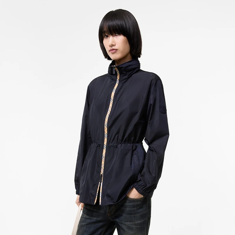 Short Checker-tape Nylon Parka in Navy - Women | Burberry® Official