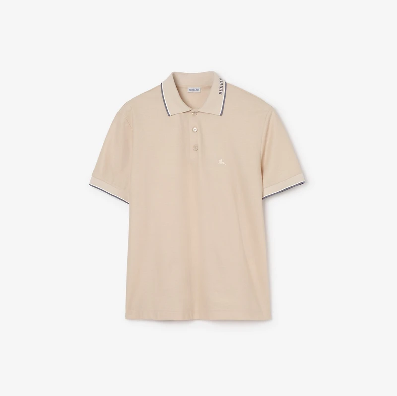 Logo Collar Cotton Polo Shirt in Calico beige - Men | Burberry® Official