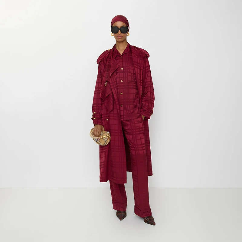 Check Silk Trench Coat in Ripple red - Women | Burberry® Official