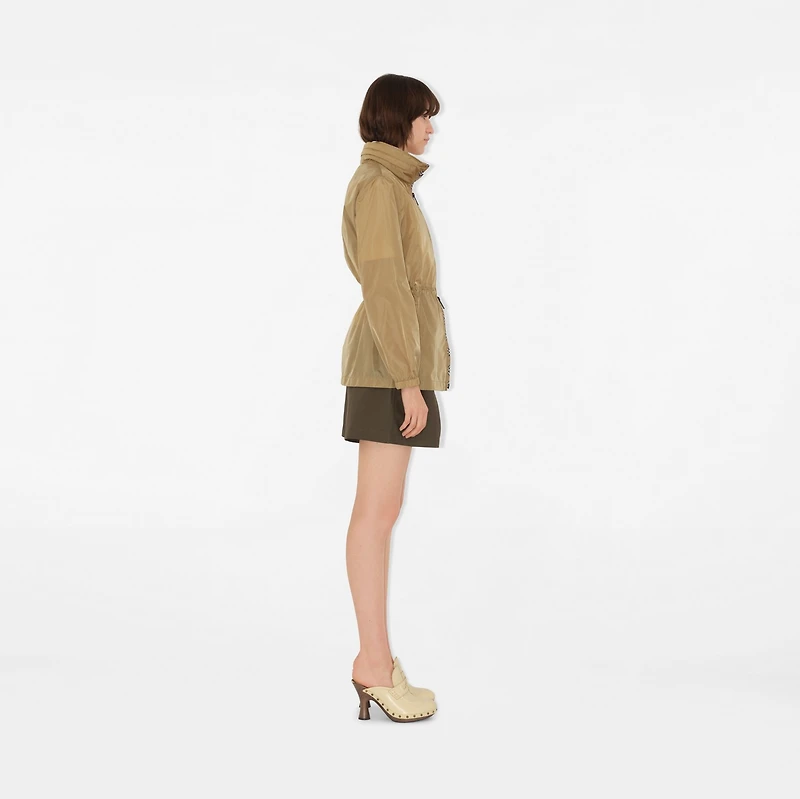 Short Checker-tape Nylon Parka in Flax - Women | Burberry® Official