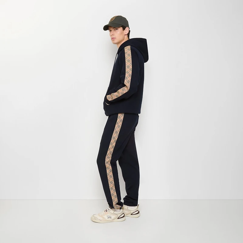 Check Trim Cotton Jogging Pants in Navy - Men | Burberry® Official