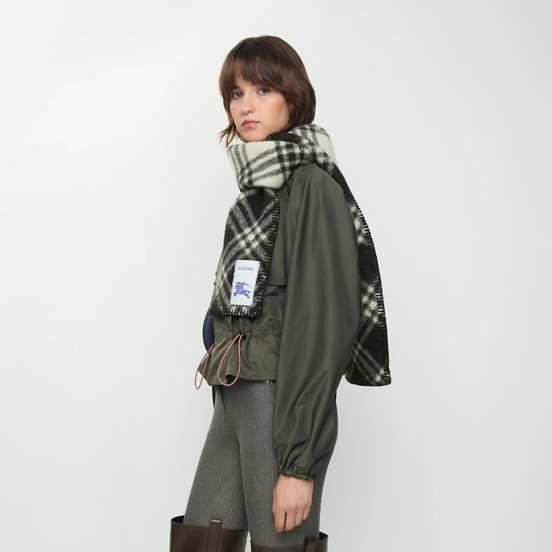 Narrow Check Wool Scarf in Black | Burberry® Official