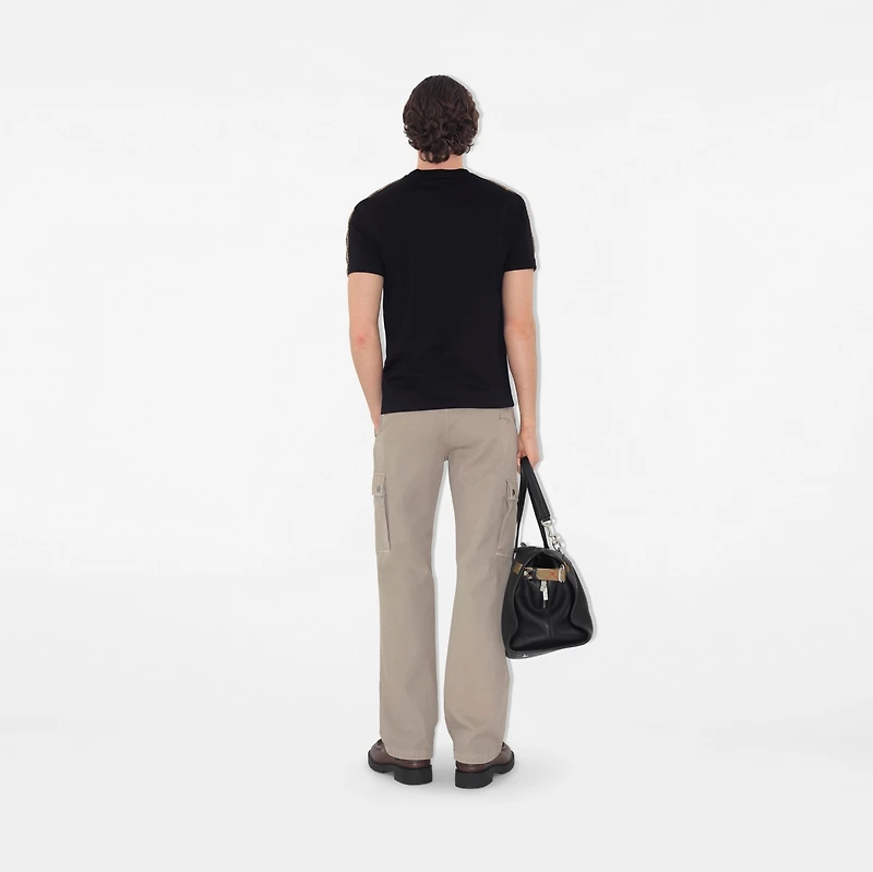 Check Trim Cotton T-shirt in Black - Men | Burberry® Official