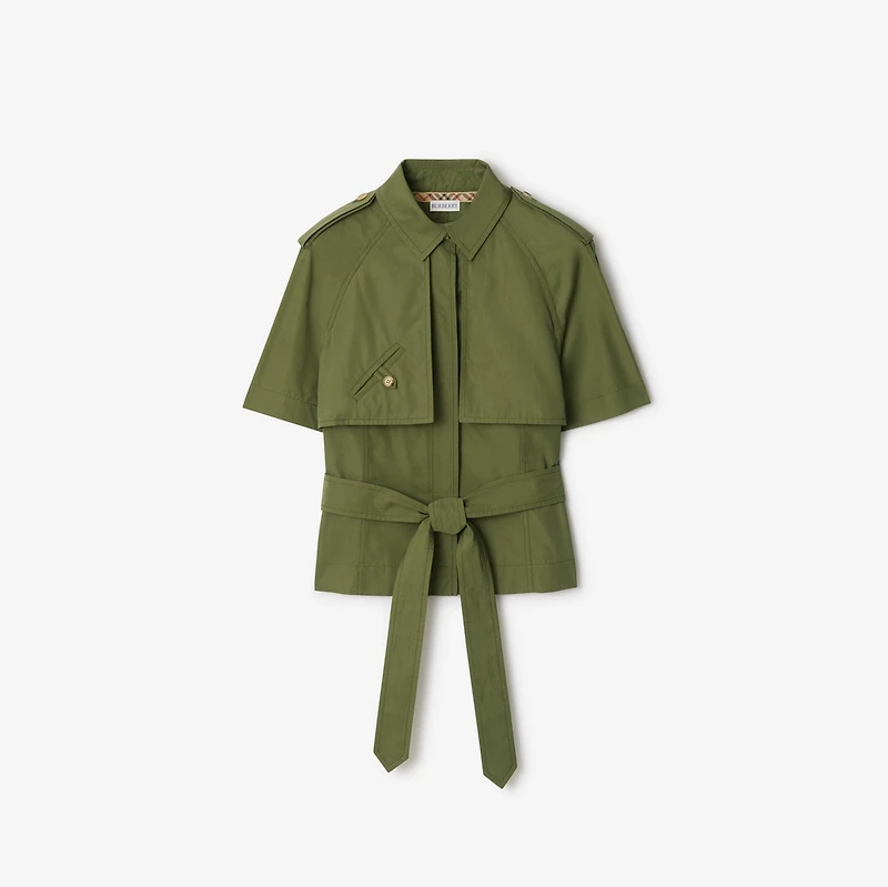 Cropped Cotton Poplin Trench Shirt in Pasture green - Women | Burberry® Official