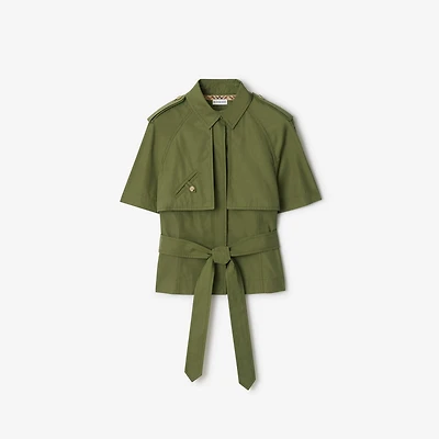 Cropped Cotton Poplin Trench Shirt in Pasture green - Women | Burberry® Official